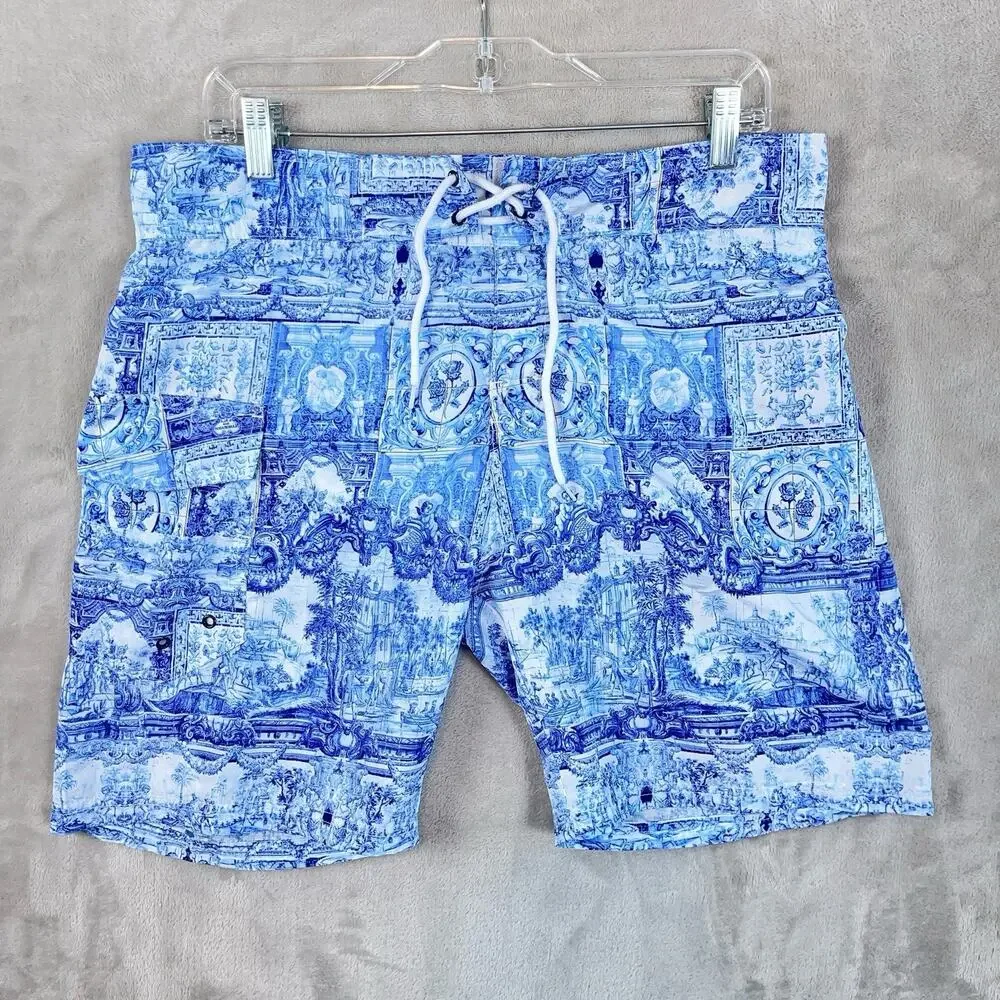 Antica Sartoira Blue Toile Board Swim Shorts Men's M Giacomo Cinque Positano - Picture 1 of 11